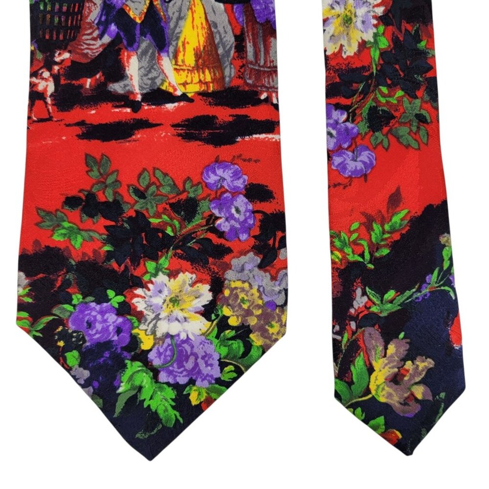 Brioni for Ceriello Tie Italy Luxury Painting Red 100% Silk Men's Woven Neckwear
